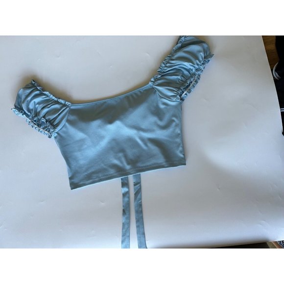 Shein Light Blue Crop Top Size L Off The Shoulders - Picture 3 of 3